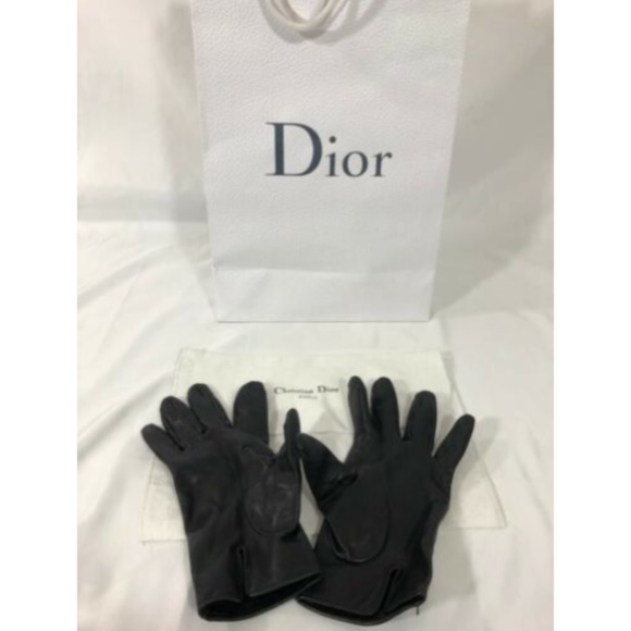 Christian Dior Womens Gloves Black Leather Cotton - Picture 11 of 12